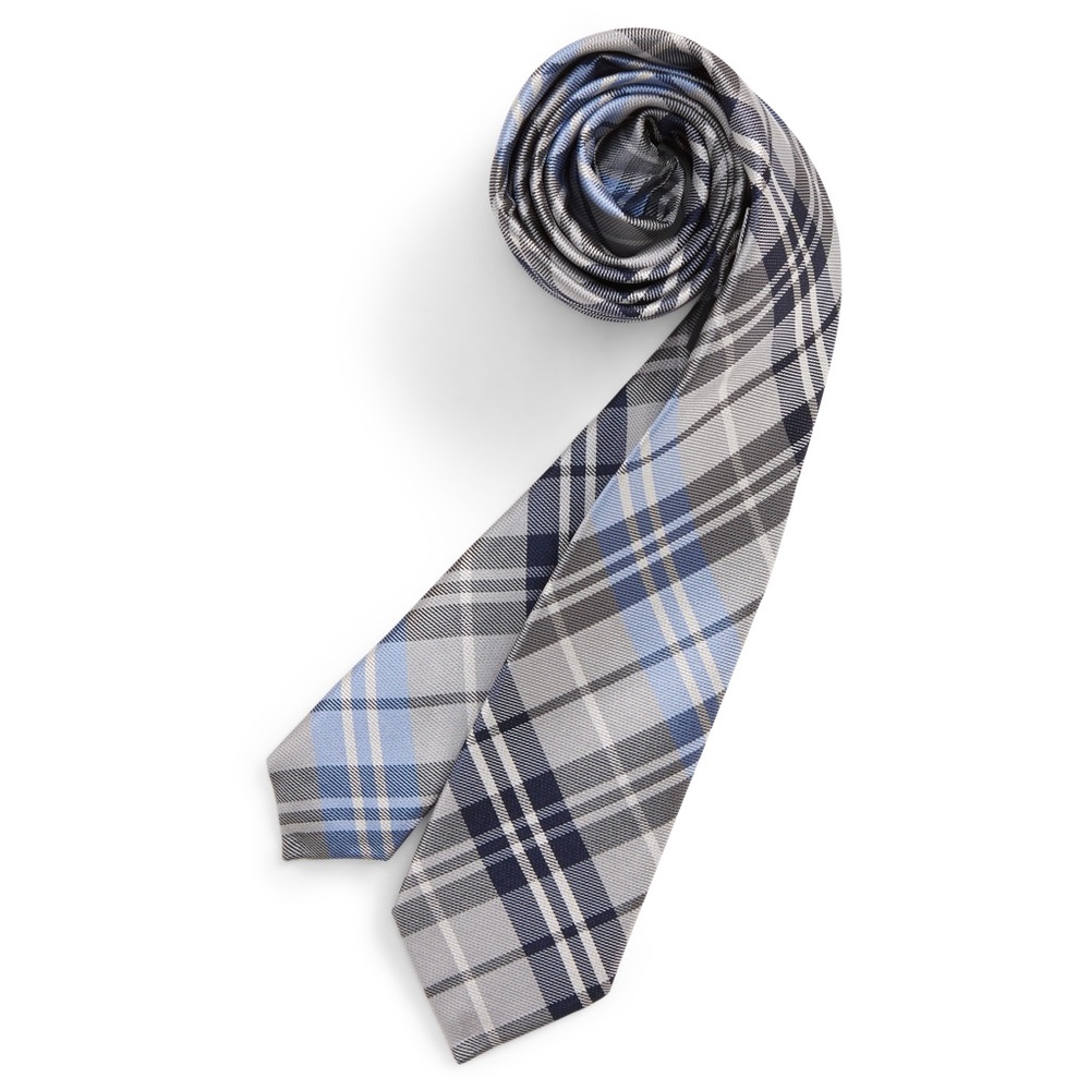 Nordstrom Milo Plaid Silk Tie Size Big Boy Blue Gray 4NC9-3074